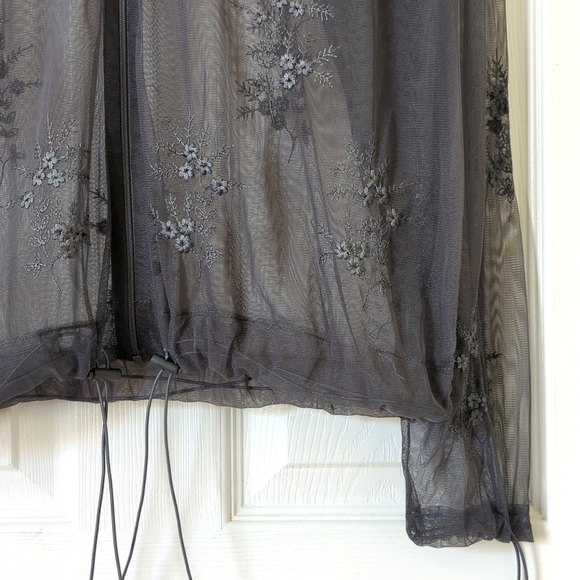 Newport News Y2K Vintage Sheer Floral Embroidered Mesh Zip Up Hoodie Gray Large - Picture 7 of 12
